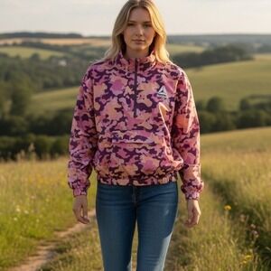 Reebok Pink Camo Cropped Windbreaker Jacket Women's Athleisure Y2K Sport l